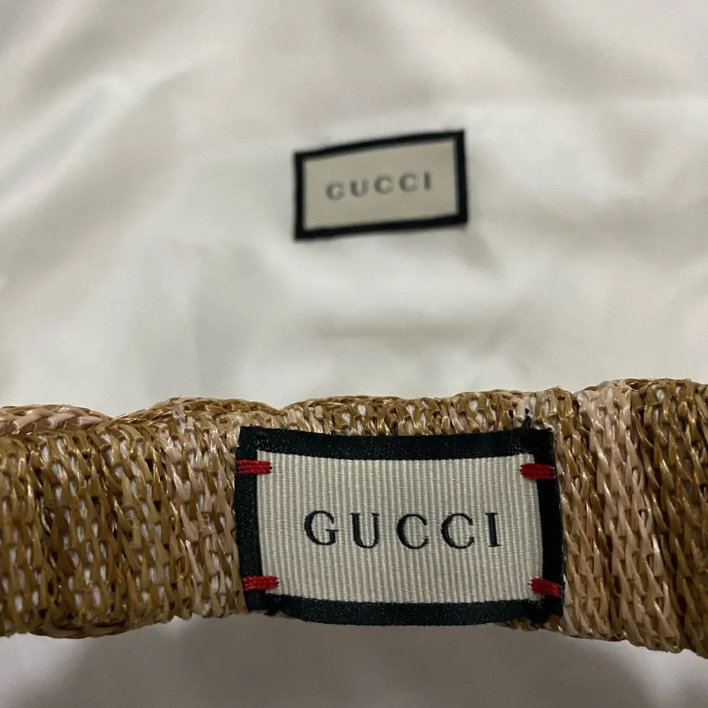 Gucci Braided Straw Rattan Headband GG Logo In Light Brown - Picture 10 of 11